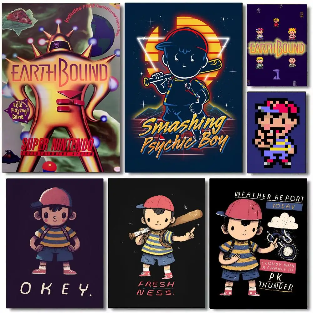 Gaming E-EarthBound Poster Self Adhesive Wall Art Decor for Bedroom Home Decor Halloween Gift