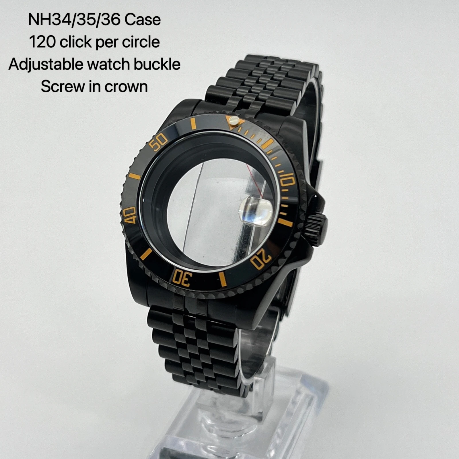 High quality 40mm case, NH35 case, gold digital SUB bezel, men's watch accessory, suitable for NH34/NH35/NH36 movements