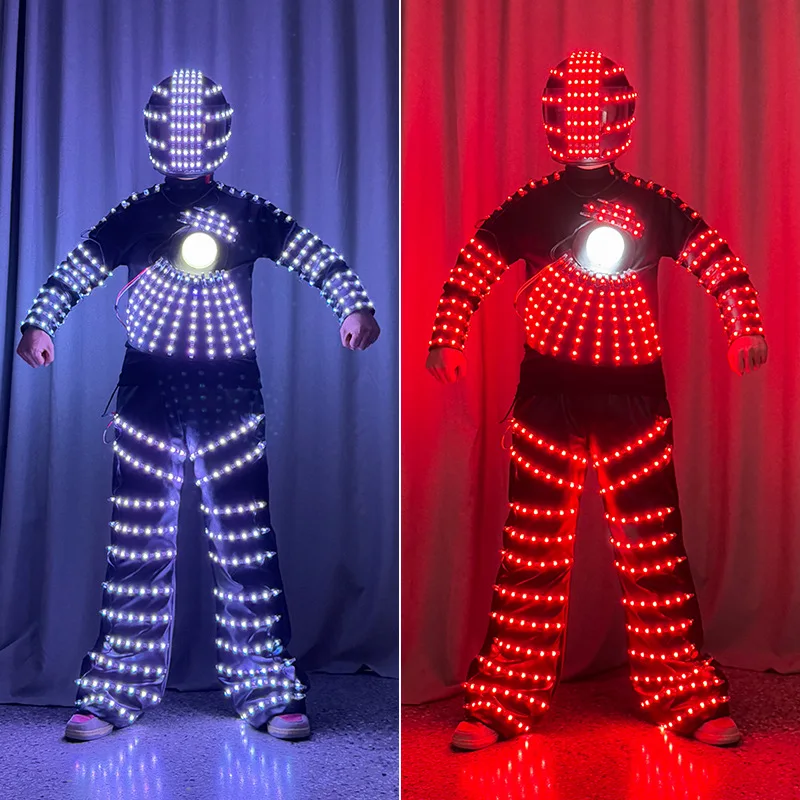 2026 New LED Robot Light up Costume Man Halloween Festival Glowing Stage Show Wear Helmet Cosplay Anime Party Rave Clothes