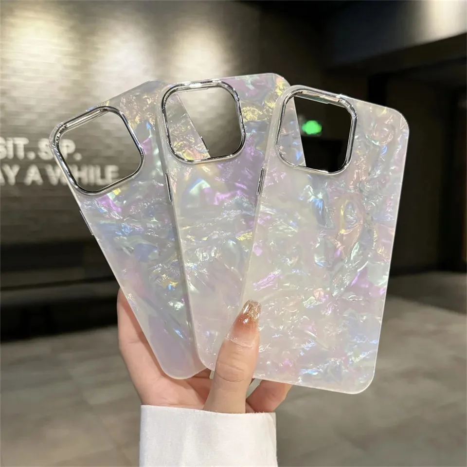 Laser Sea Shell Pattern IMD Phone Case for iPhone 11 12 13 14 15 Pro Max 7 8 Plus X XR XS Max Plating Shockproof Ultrathin Cover