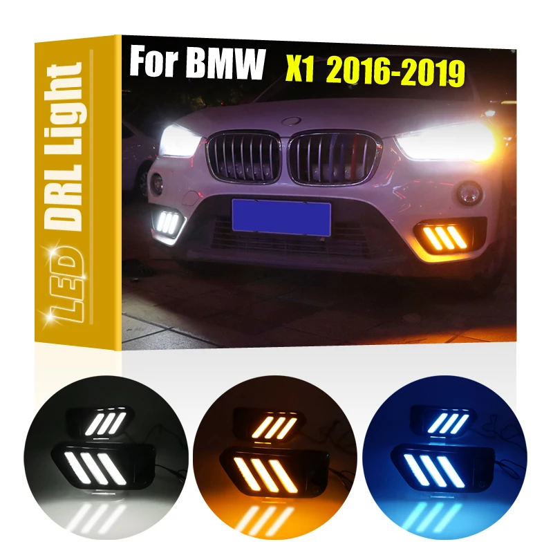 

2Pcs Front White LED Daytime Running Light Amber Turn Signal Night Driving Blue Light For BMW X1 F48 F49 2016 2017 2018 2019