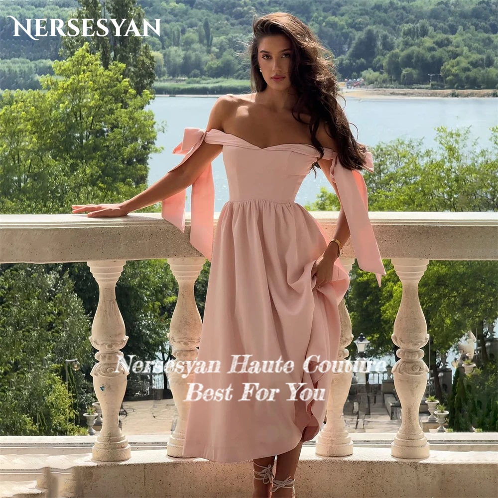 Nersesyan Blush rose Satin robes de bal bretelles à nœud une ligne robe de soirée formelle dos nu Occasion spéciale robes de soirée personnalisées