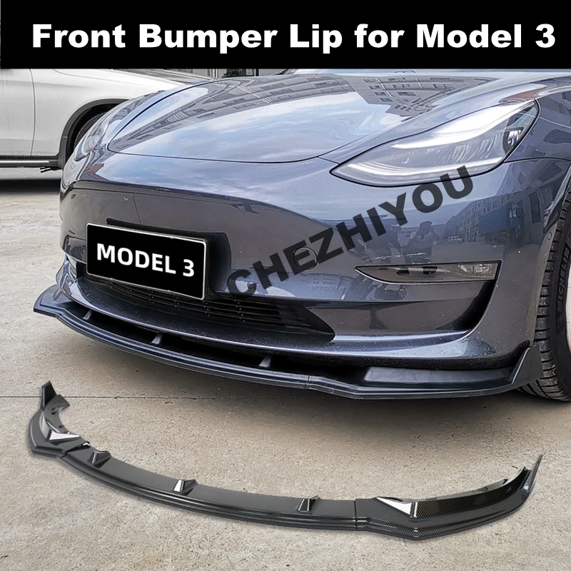 

Front Bumper Lip For Tesla Model 3 2020-2022 Body Kit Spoiler Deflector Tuning Lower Diffuser Protector ABS Modified 3 Pieces