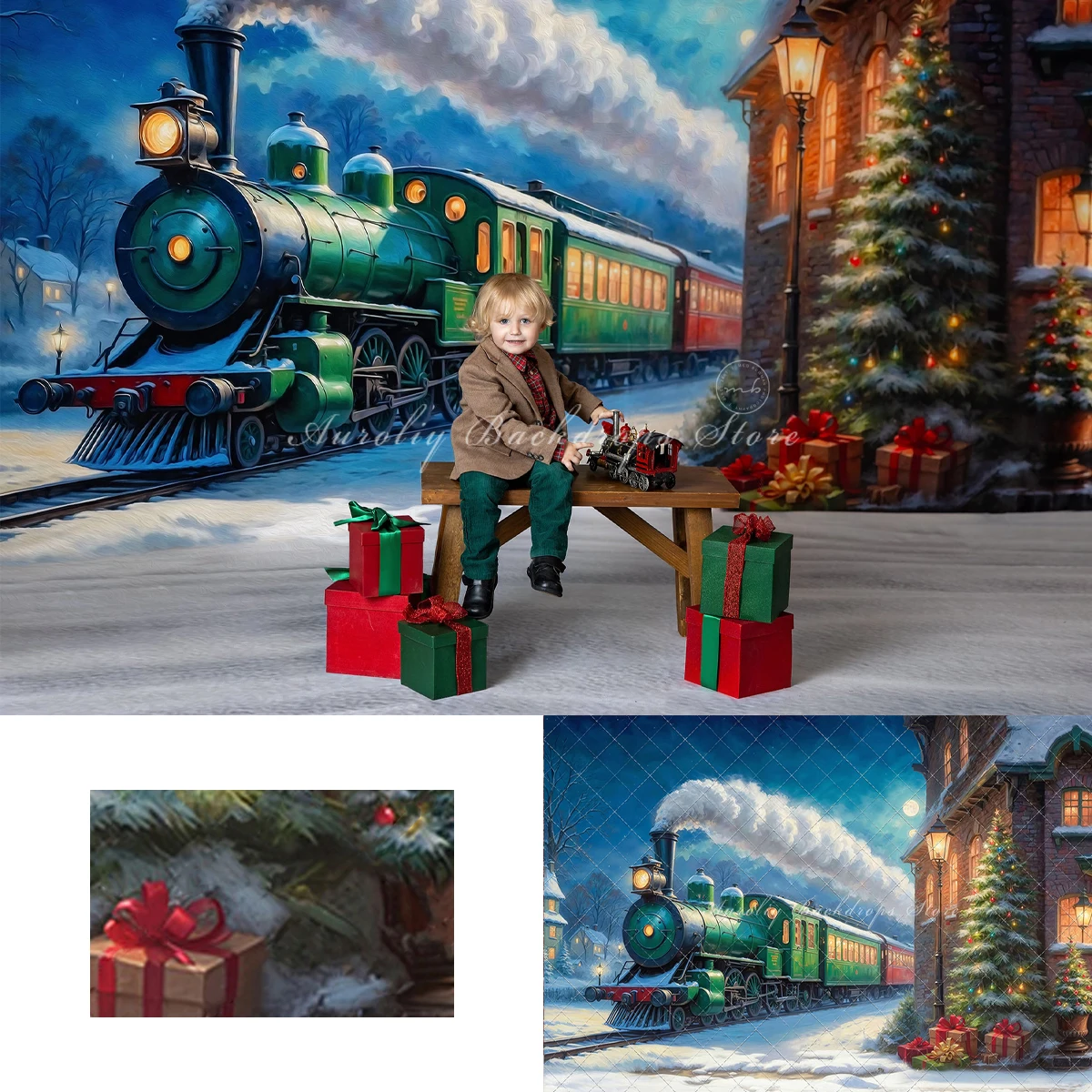 Festive Locomotive Backgrounds Kids Adult Photography Props Child Baby Christmas Polar Express Decors Studio Photo Backdrops