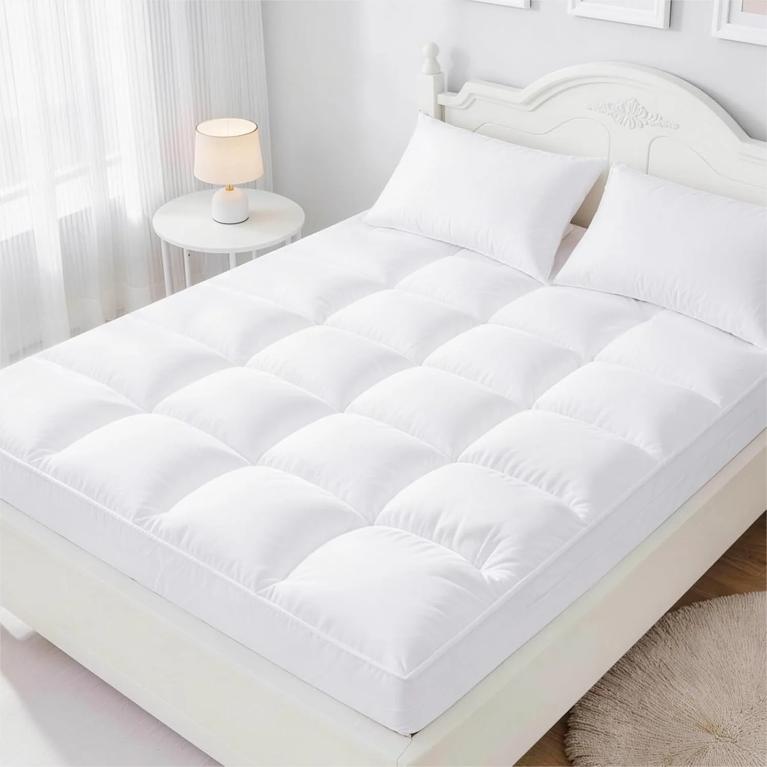 

Queen Size Mattress Topper, Luxury Fluffy Cooling Pad with Box Sewing Design, Deep Pockets Fit 8-21" Mattresses 60x80