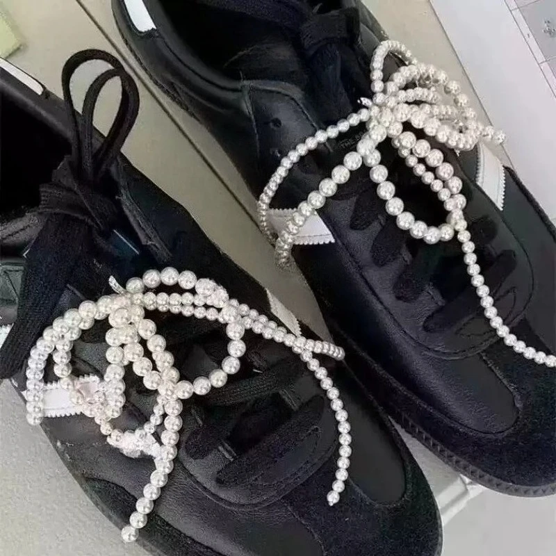 2Pcs/Set Double Layered Pearl Bead Bowknot Charm Shoe Buckle Handmade Clip Bag Pendant Bow Key Chain Accessory for Women
