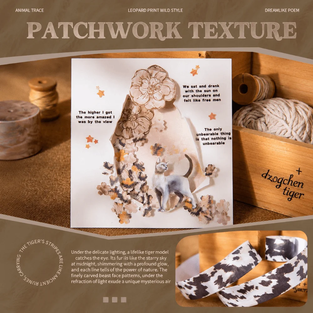 Animal Hair Pattern Decorative Adhesive Tape Fluffy Texture Paper Feel Tape DIY Journal Leopard Tiger Milk Cow Print