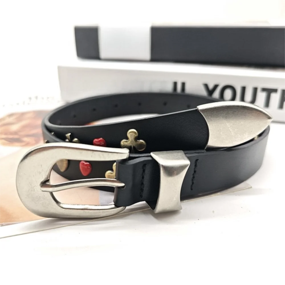 

Cool Black Rivet Waistband Punk Style Gothic Y2K Waist Belt PU Leather Versatile Dress Jeans Belt Spicy Girls