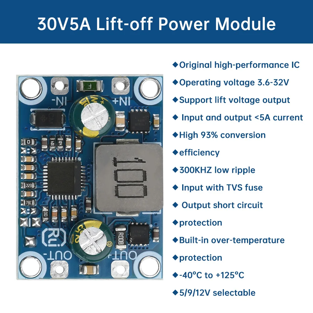 DC-DC Buck-Boost Module 3.6-32V to 5V 9V 12V 5A Output Low Ripple High Conversion Boost Buck Module power supply module