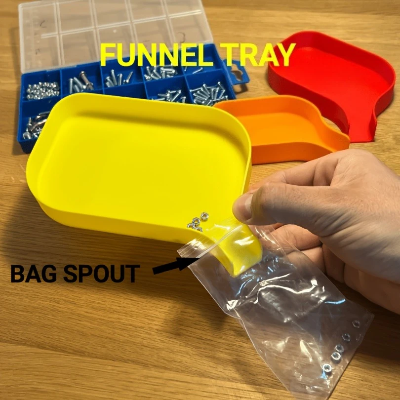 Durable Plastic Funnel Tray with Barrier Plug Anti Slip Small Parts Tools Tray Dispensing Organizer Small Items Storage