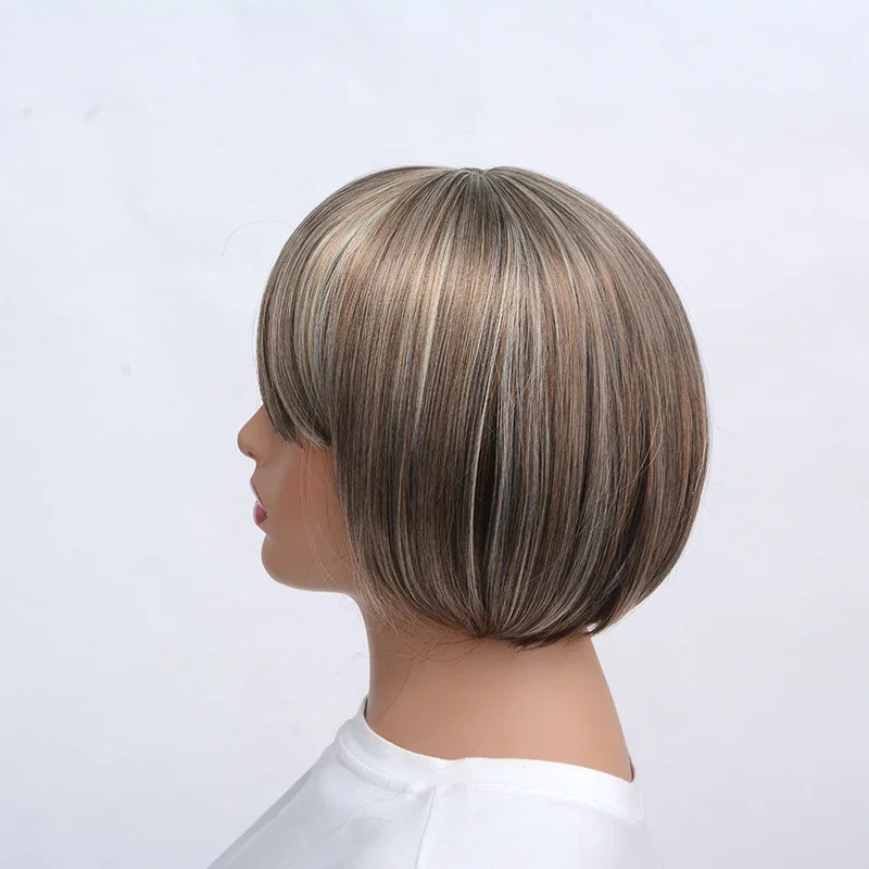 غريب الأطوار W الاصطناعية المرأة مختلط شقراء براون قصيرة الباروكات الطبيعية قصيرة مستقيم بوب تصفيفة الشعر #3