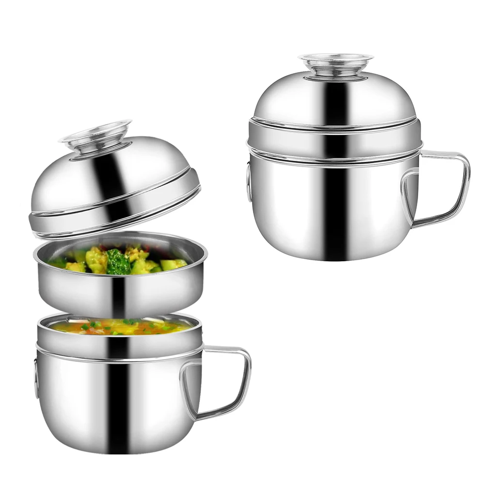 Stainless Steel Instant Noodle Bowl with Lid Portable Soup Container Insulated Lunch Cup with Handle Home Office Picnic Travel