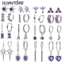 925 Sterling Silver Ear Needle Beautiful Purple Zircon Earrings Hoop Earrings Crystal Pendant Earring Fashion Wedding Jewelry