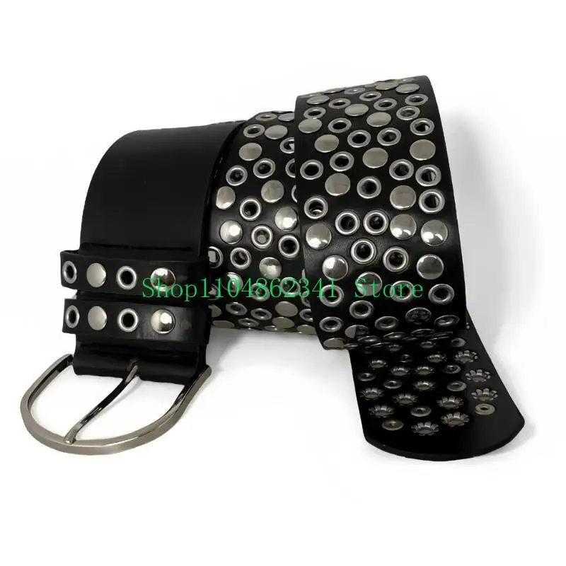 5ASD طول قابلة للتعديل حزام الخصر مرصعة ببرشام مع ترصيع من الجلد الكامل لعشاق أنماط الصخور العصرية ديكورز Hiphop Decors