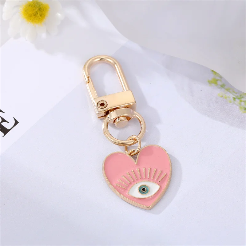 1Pcs Rainbow Heart Evil Eye Keychain Key Ring For Friend Lovers Couple Love Blue Eye Bag Car Airpods Box Key Accessories Jewelry