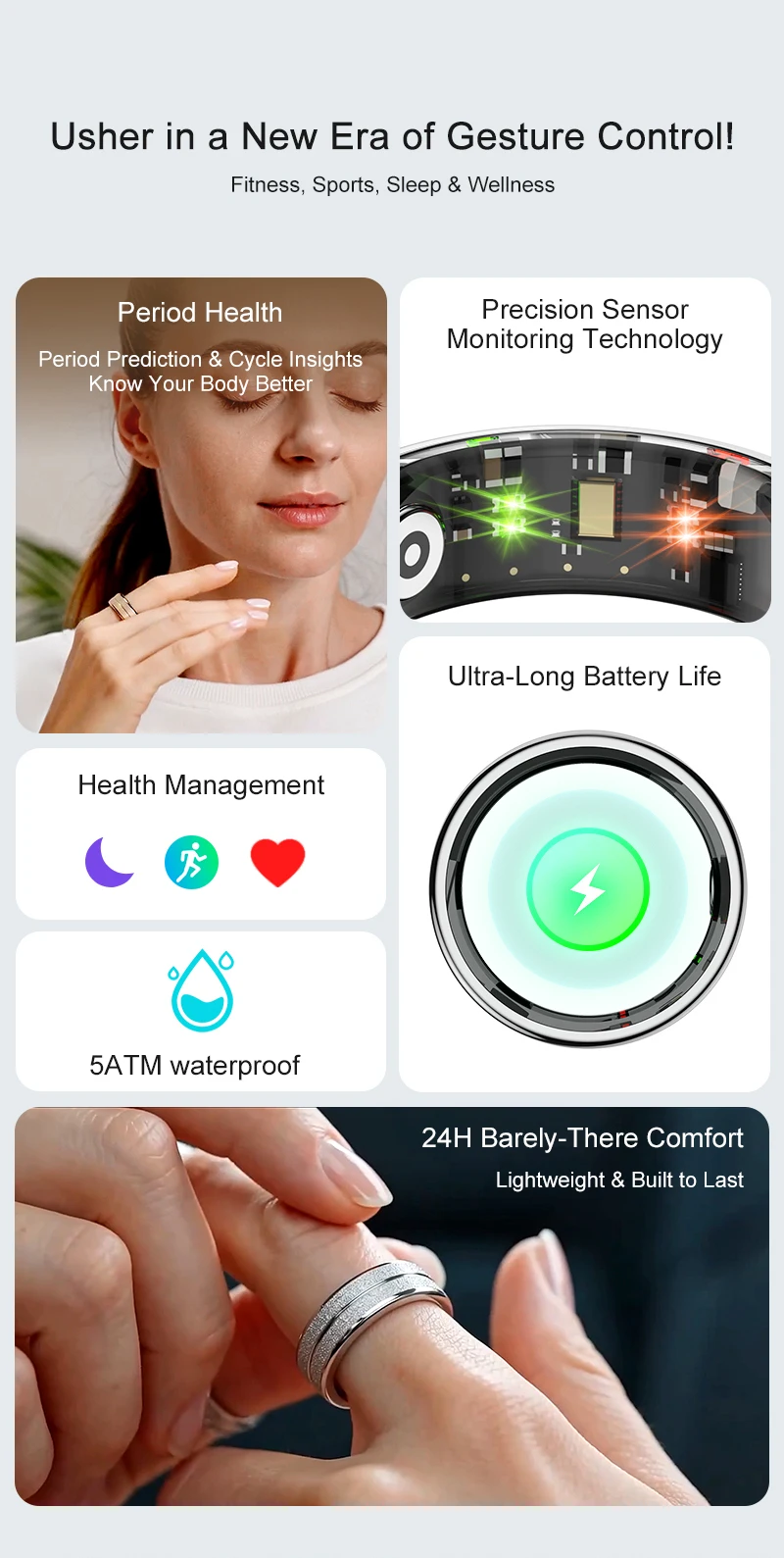 Smart Ring 5ATM Waterproof For Men Women Smartring Heart Rate Sleep Monitor Fitness Tracker Finger Ring Qring for Android IOS
