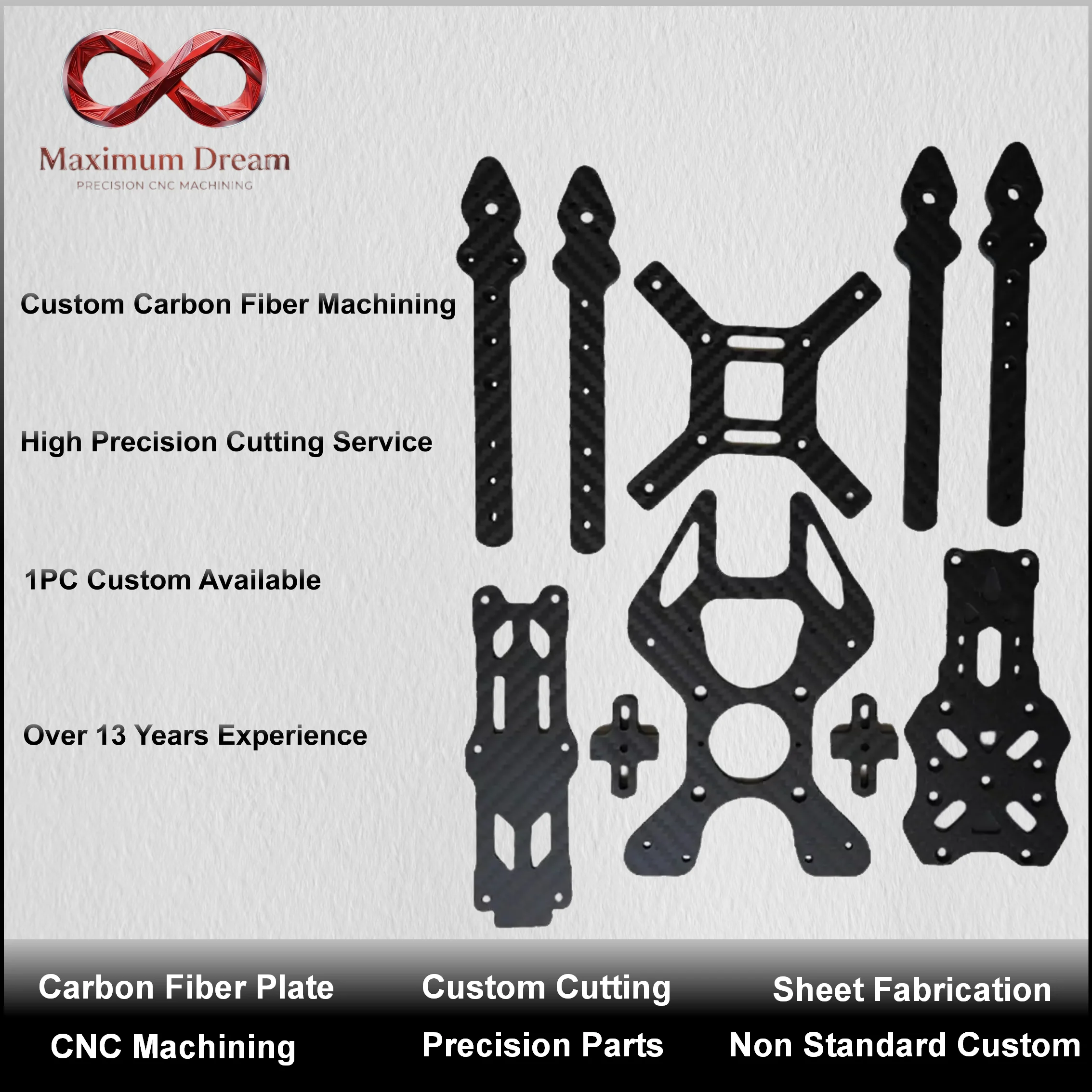 Custom Carbon Fiber Board CNC Router Cutting Service Precision Plate Machining RC Model Robotics Parts