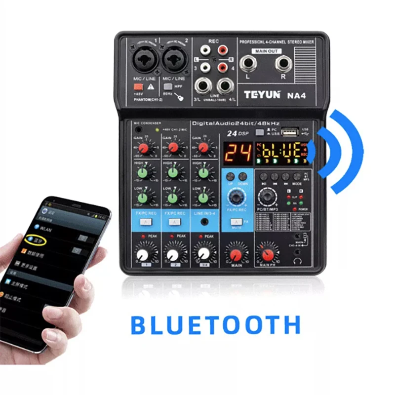TEYUN 4 canali Mixer Audio portatile professionale Console ingresso Computer 48v potenza modello numero certificazione interfaccia Audio NA4