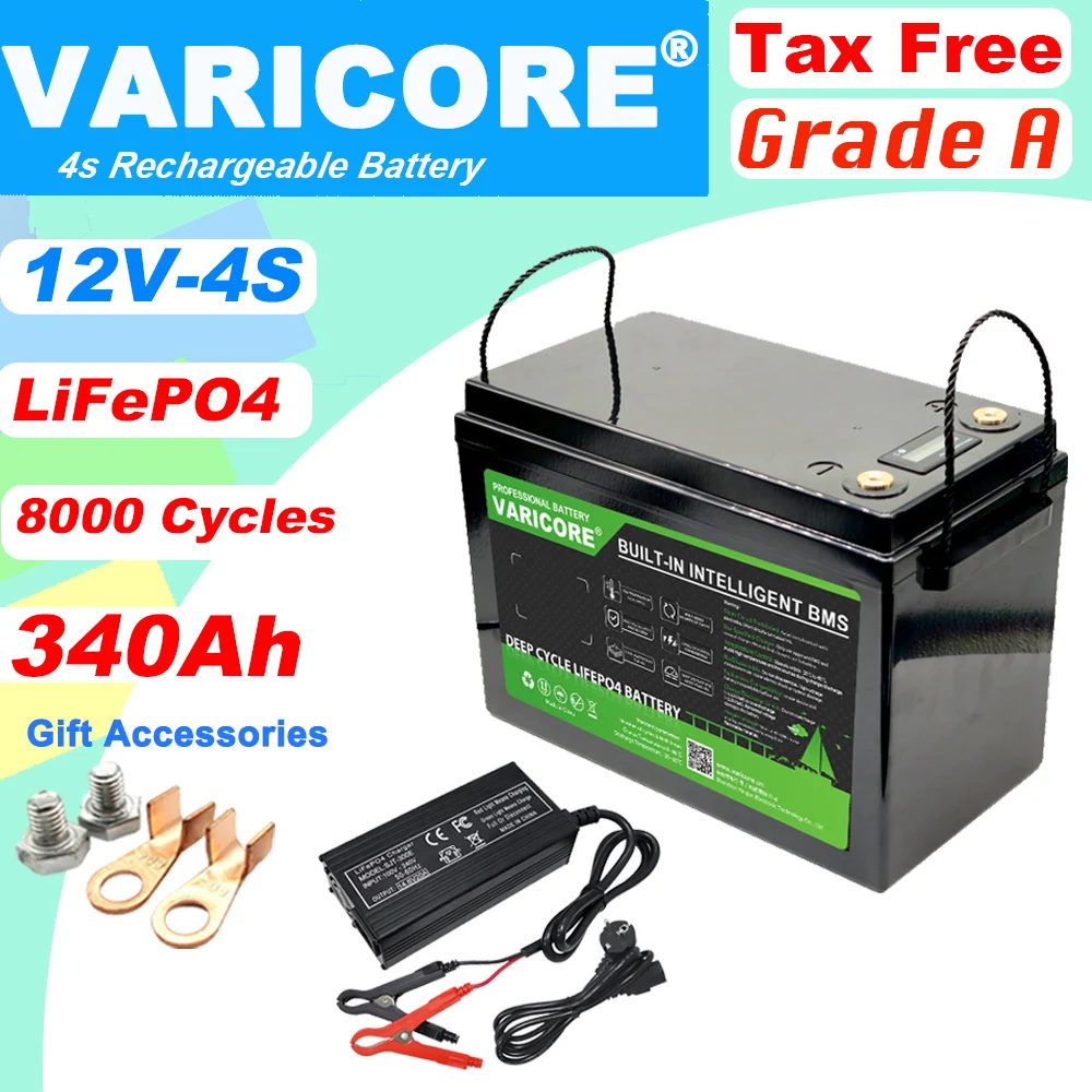 12v/12.8V 340Ah LiFePO4 Battery pack with BMS For 4s RV Campers Golf Cart Energy Storage Solar batteries Tax Free