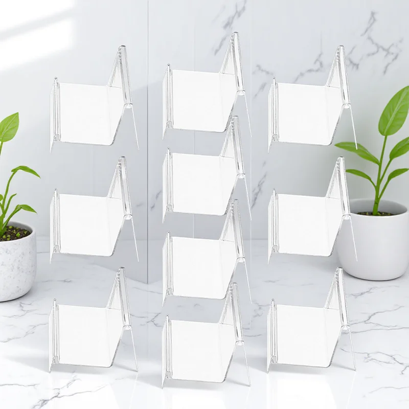 

10pcs Transparent Wallet Display Rack Business Cards Holder Desk ganizer 7CM Table Top Easel Purse Jewelry Storage Stand
