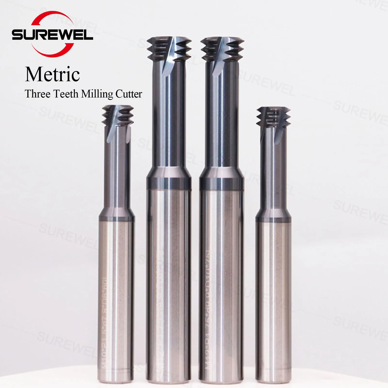 Surewel cnc ferramentas balzere revestimento carboneto rosca fresas m3 m2.5 m12 três dentes rosqueamento endmill para aço inoxidável