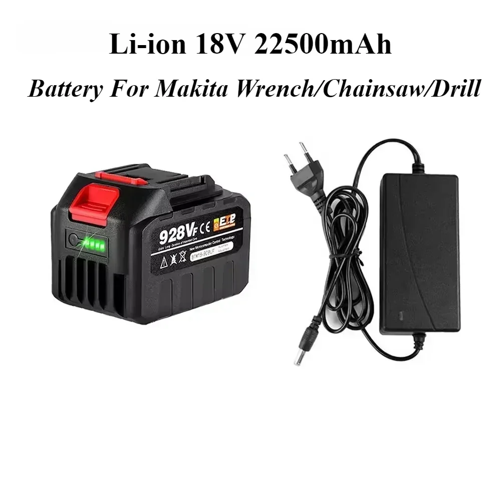 Baterai Lithium Ion isi ulang 18V 21V 22500mAh dengan indikator baterai untuk alat listrik Makita BL1830 BL1840 BL1850