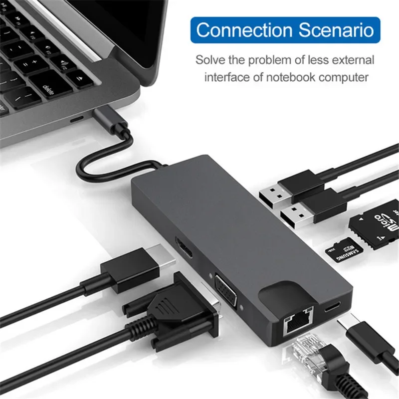 

8 IN 1 High Speed USB 3.0 HUB USB Type C Multi Dock PD Fast Charging Adapter Ethernet Network Hub Macbook Pro