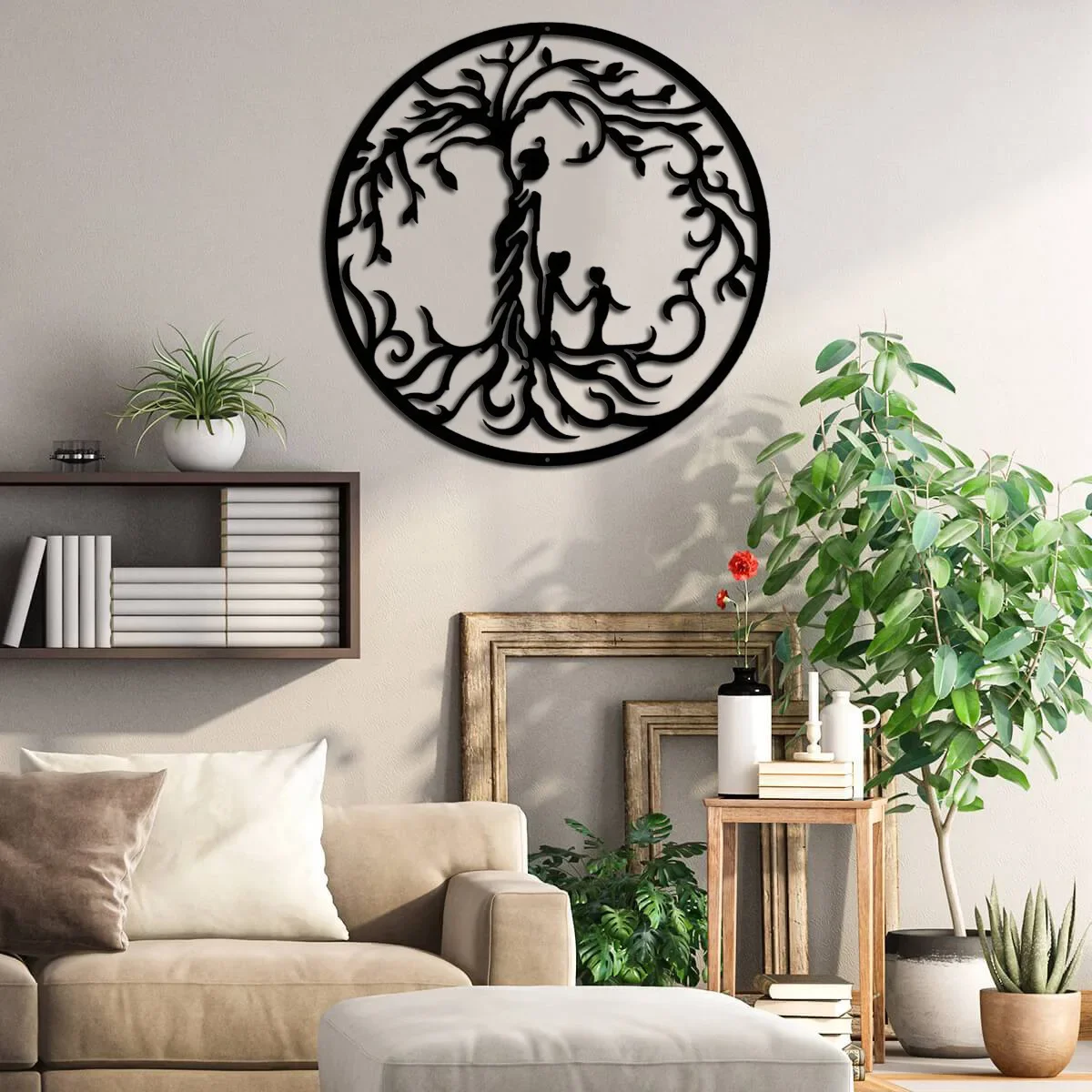 HELLOYOUNG Metal Wall Decor Art Tree of Life Mother's Day Infinite Love Mom with Kids Home Decor Iron Crafts Wall Hanging Decor