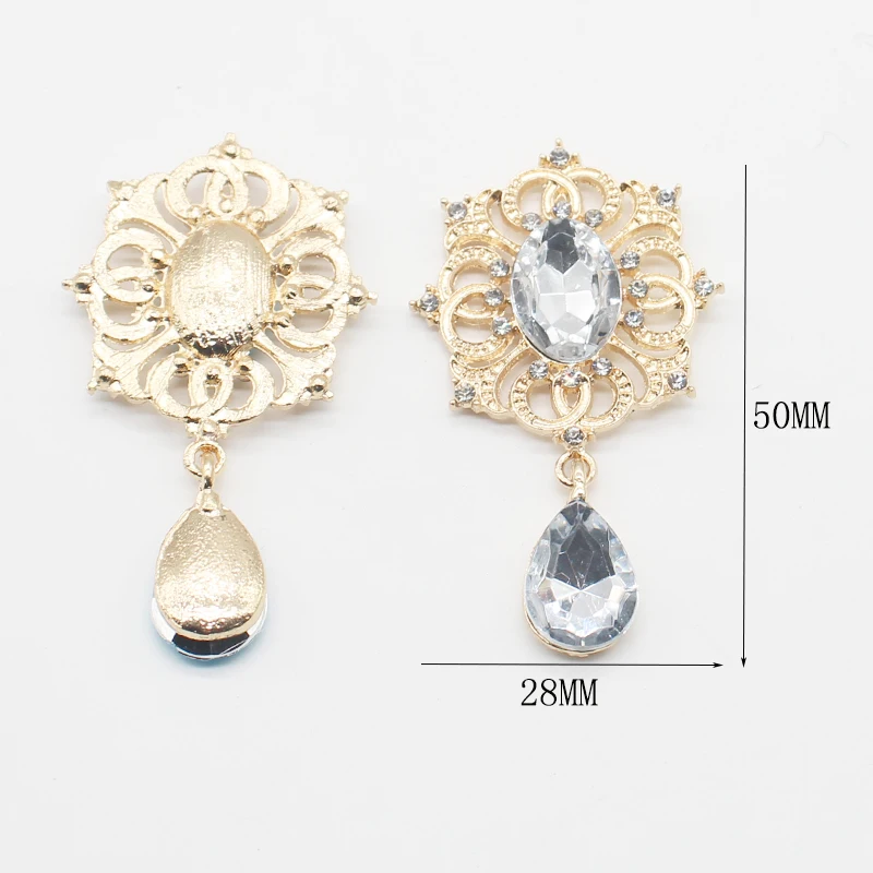 TYNUOMI 10Pcs 28*50MM New Alloy Rhinestone Gold-Plated Brooch Pendant For DIY Ribbon Exquisite Wedding Decoration Accessories
