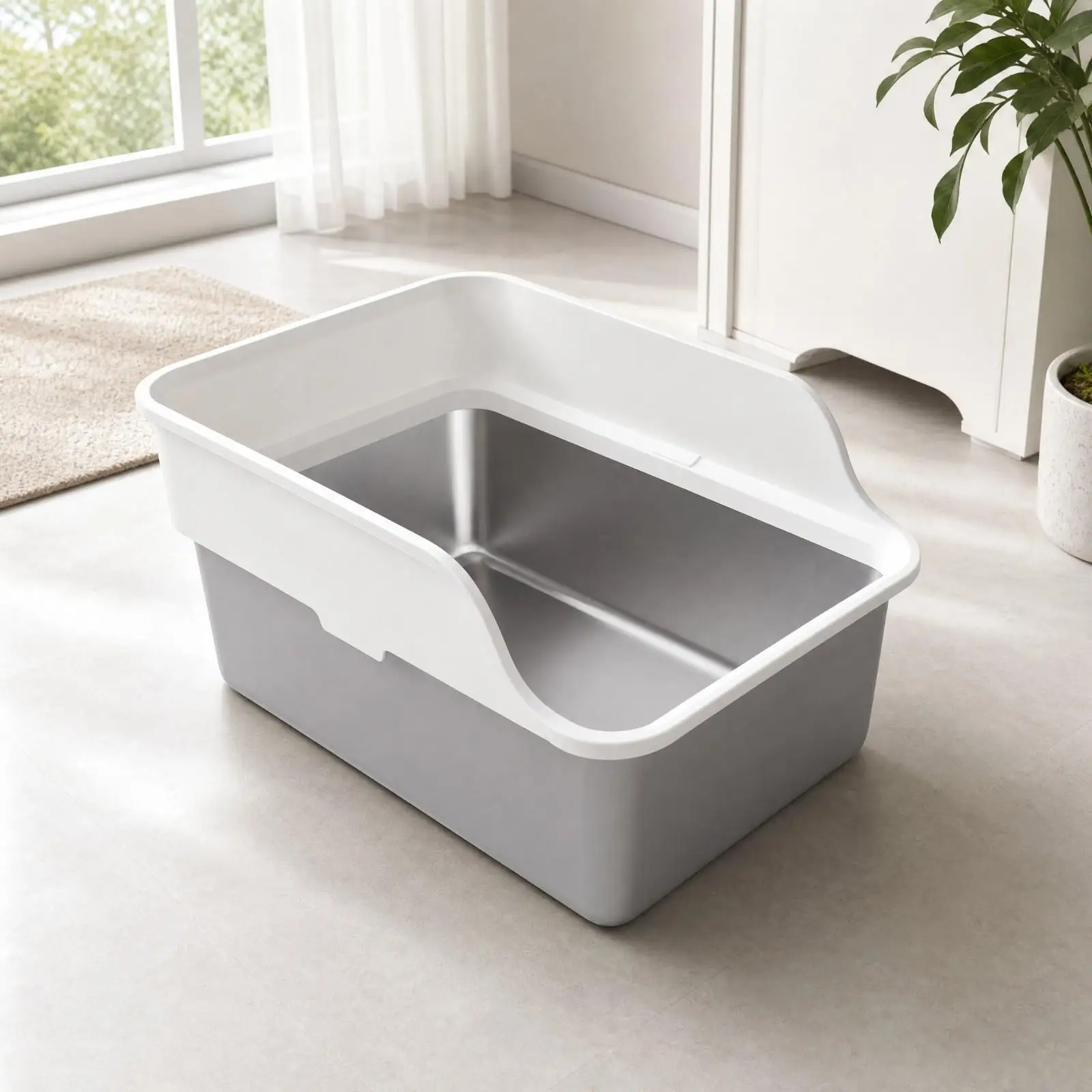 Cat Toilet Box with Tall Walls and Smooth Surface for Easy Deep Cleaning Detachable Two Piece