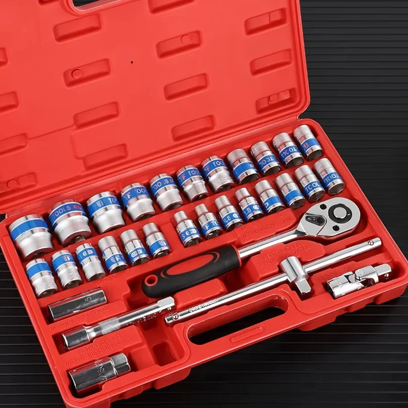 32 Pcs Mechanics Tool Set 1/2 Inch Drive Standard Deep Sockets Ratchet Wrench Set for Auto Repair