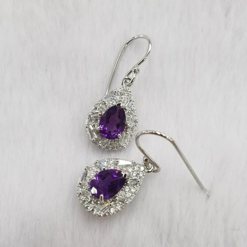 SACE GEMS Fashion Jewelry Earrings for Women 100% 925 Sterling Silver Amethyst Eardrop Wedding Party Fine Jewelry Holiday Gift