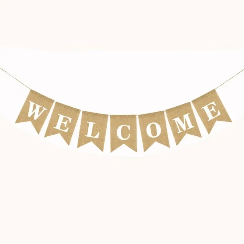 Linen Welcome Baby Banner Wall Garland for Baby Shower Gender Reveal Party Photo Props Kids Birthday Party Decorations