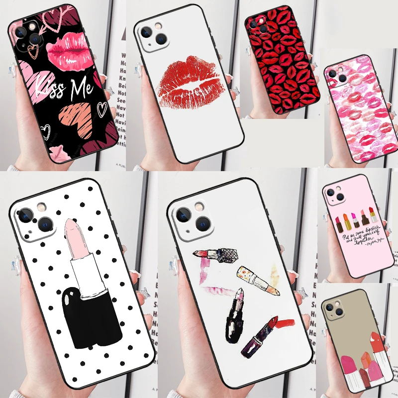 Lipstick Love Fashion Case For iPhone 16 15 14 11 12 13 Pro Max Mini X XS Max XR SE 2022 2020 Plus Cover Shell