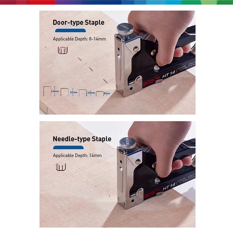 Bosch HT14 Multi-Purpose Manual Staple Gun, Adjustable Driving Force, All-Steel Body, Ergonomic Rubberized Grip