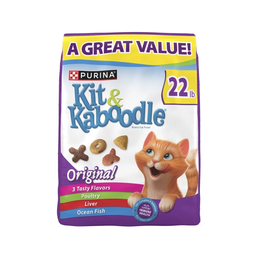 

Purina Kit and Kaboodle Dry Cat Food Original Poultry Liver Ocean Fish Flavors for Indoor Outdoor Cats, 22 lb Bag, Natural Ingr