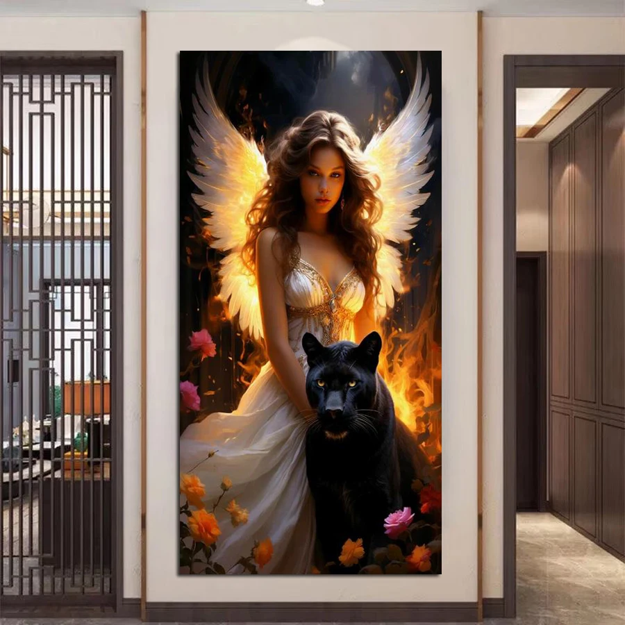 

Ангел Женщина Черная Пантера Картина Большой Размер Diy Алмазная Художественная Роспись Животные Полный Квадратный Круглый Дрель Мозаика Наборы Для Вышивания