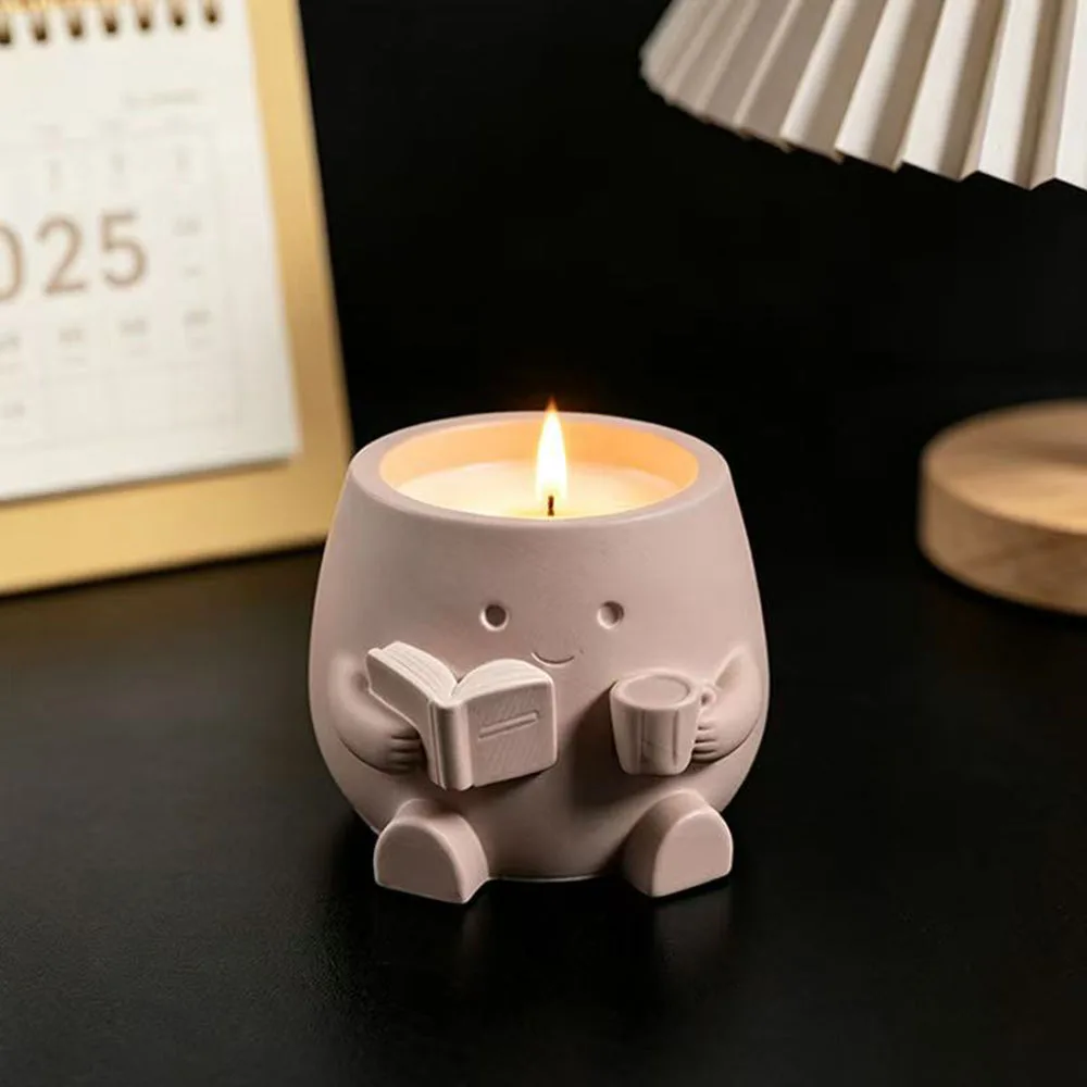 Cute Smiling Face Flower Pot Silicone Mold DIY Cement Candle Holder Plaster Succulent Planter Resin Mold Home Desktop Decor