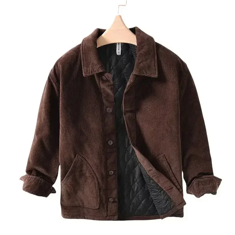 

Осень-зима, новая мужская хлопковая куртка из 100% хлопка, вельветовое повседневное пальто на пуговицах, верхняя одежда для мужчин, уличная плотная одежда с карманами