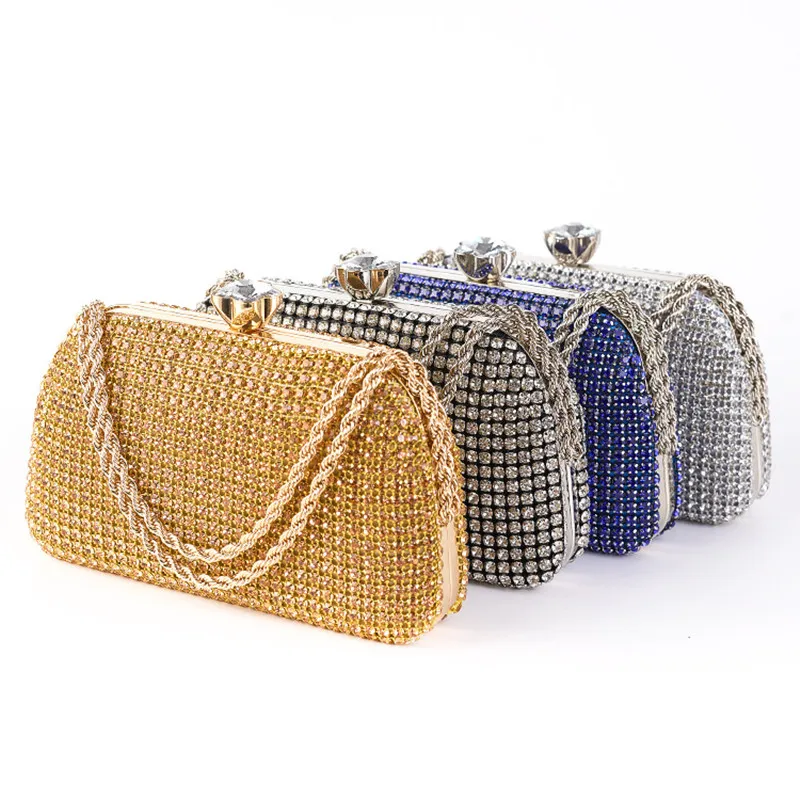 Diamonds Evening Bags for Women Silver Gold Luxury Shoulder Bags Wedding Party Banquet Clutch Purse Simple Rhinestone Handbags