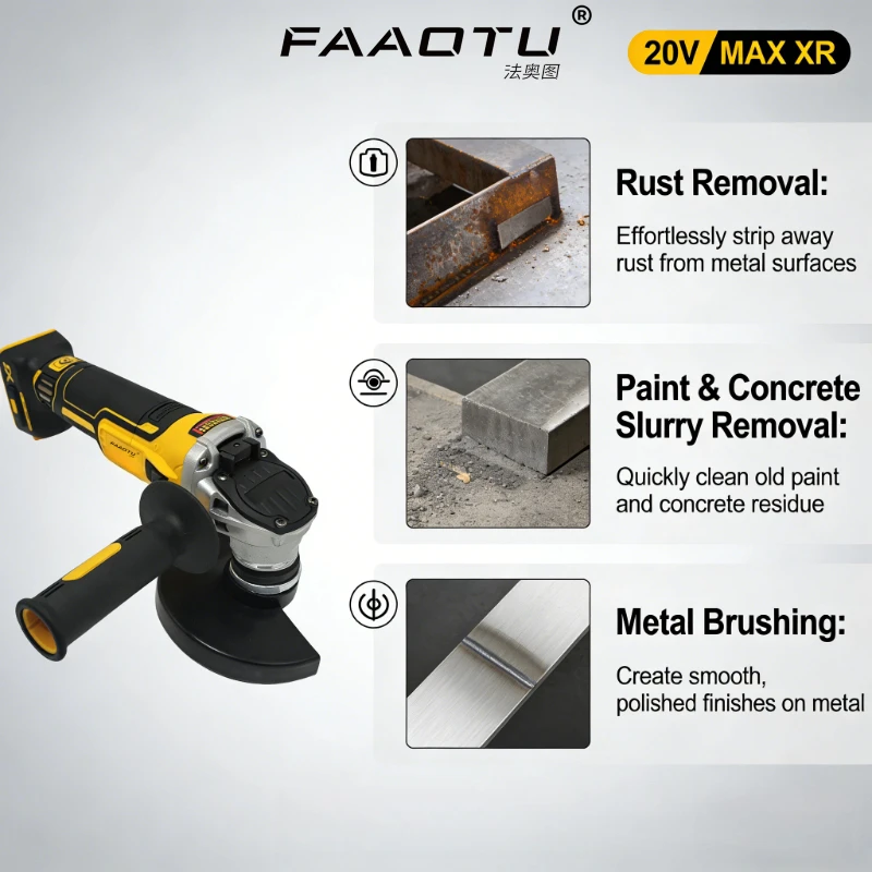 

Бесщеточная аккумуляторная угловая шлифмашина FAAOTU DCG405 125 мм с плоской головкой – совместима с аккумулятором DW