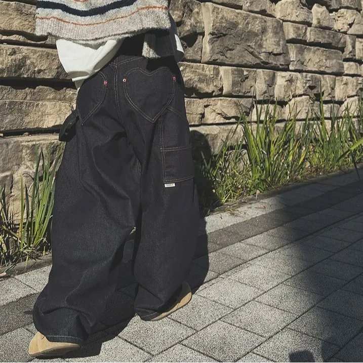 

Red Button Workwear Wide Leg Loose Jeans High Waist Cotton Denim Casual Washed for 18-24 Years Old Women Spring Season