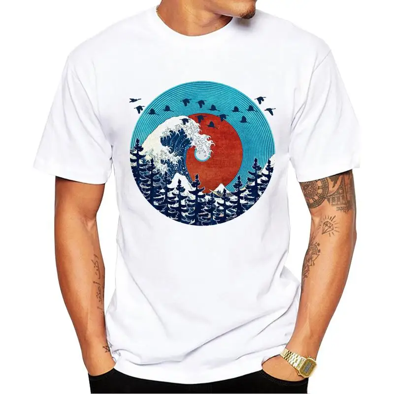 FPACE Hipster The Great Sunset Record Wave Men T-Shirt Funny Vintage Waves Printed Tshirts Short Sleeve Hot Tee Fashion Tops