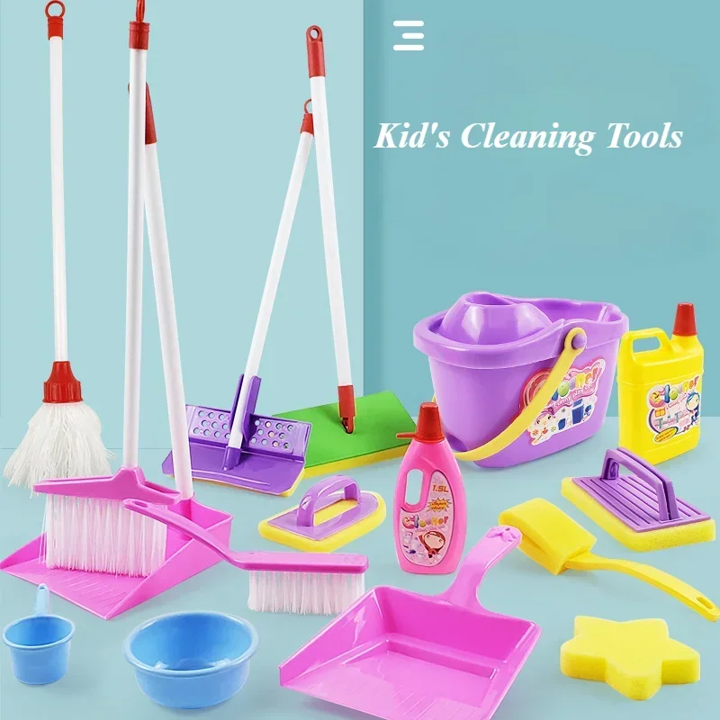 Children Cleaning Kit Pretend Cleaning Game Simulated Mop Broom Brush Housework Supplies Scene Educational Toys Kids Gifts