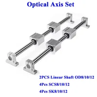 Juego de eje óptico 2 uds eje lineal OD8/10/12/16mm 300 400 500 4 Uds SCS8/10/12/16UU bloques de rodamientos lineales 4 Uds SK8/10/12