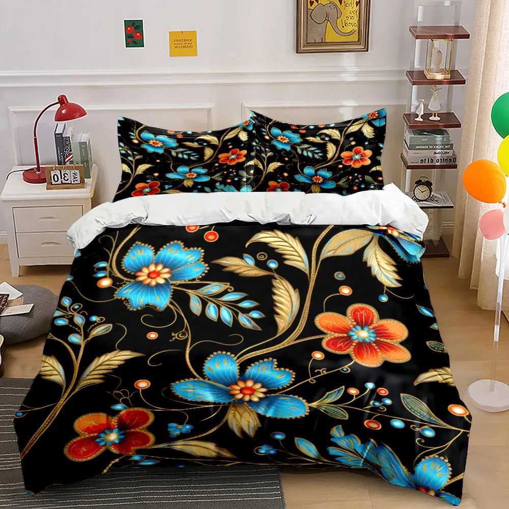 Ornate floral gold leaf pattern Print Soft Comfortable Duvet Cover Bedding Set Included 1*Duvet Cover 2*Pillowcases