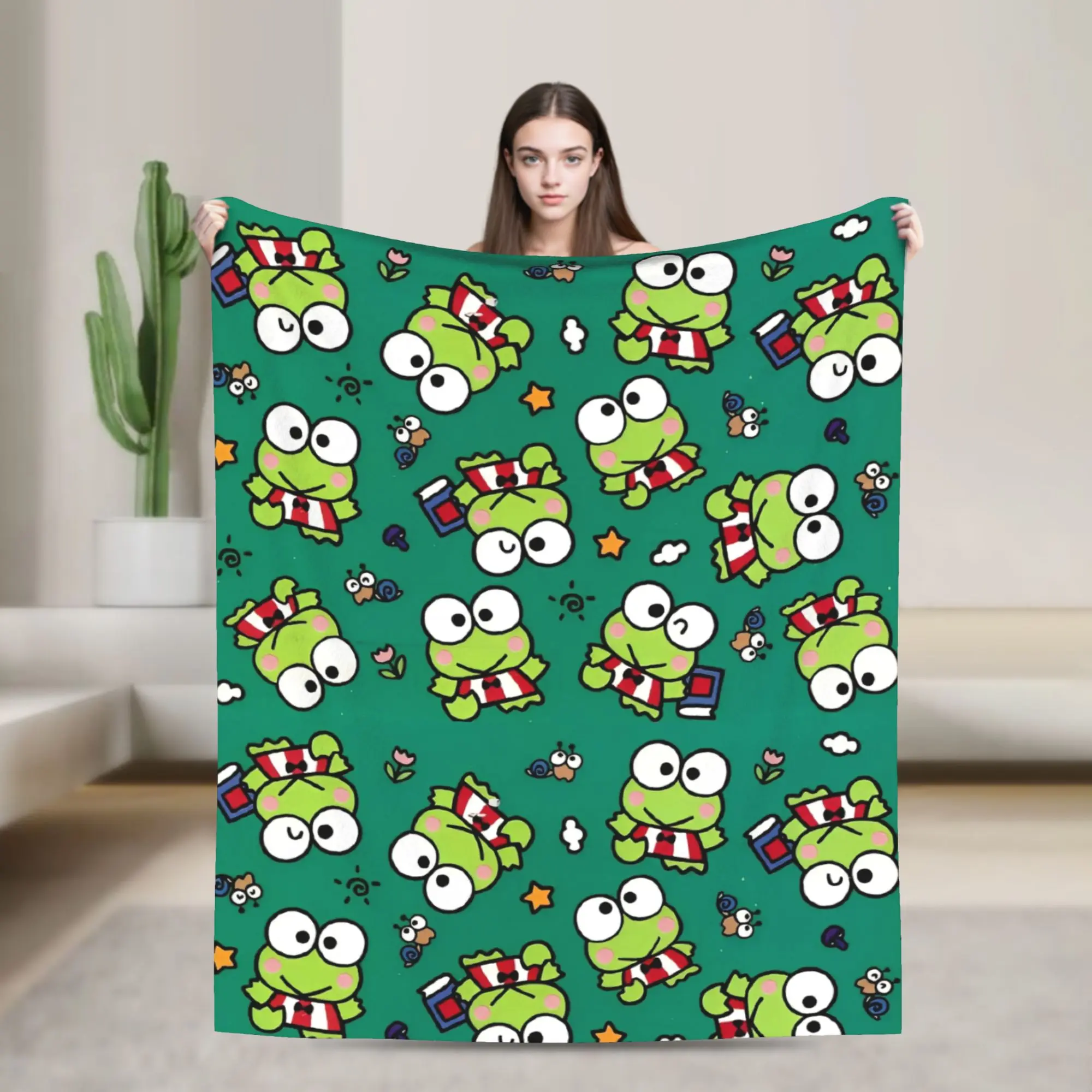 Simpatiche coperte Keroppi Decorazione in flanella Coperte sottili leggere multifunzione per divano Copriletto da esterno