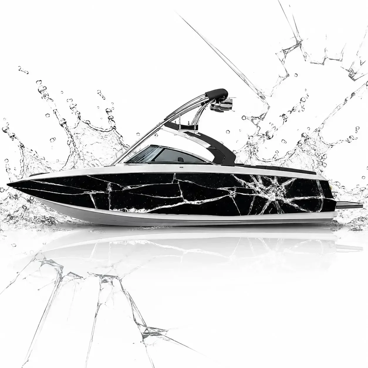 Boat Side Decals 2PCS for Fishing Boat Trailer – Bass Fish Vinyl Wrap Graphics Kit Red Black Splash Design