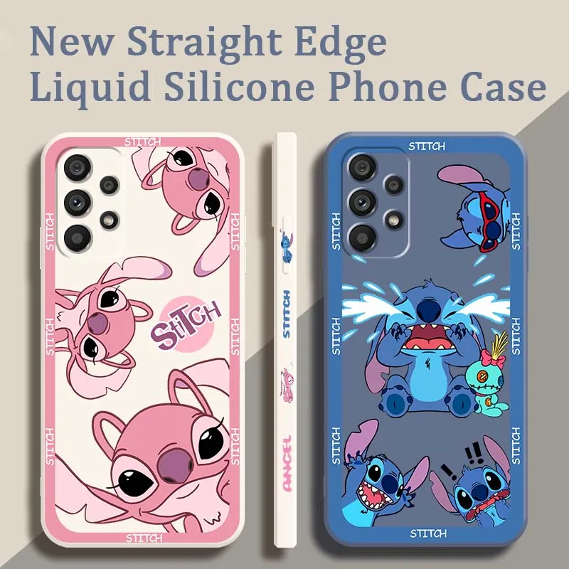 

Disney Cute Stitch Angel Phone Case For Samsung Note 20 Ultra A04 A05 A13 A15 A14 A12 A22 A23 A25 A42 5G Liquid Left Rope