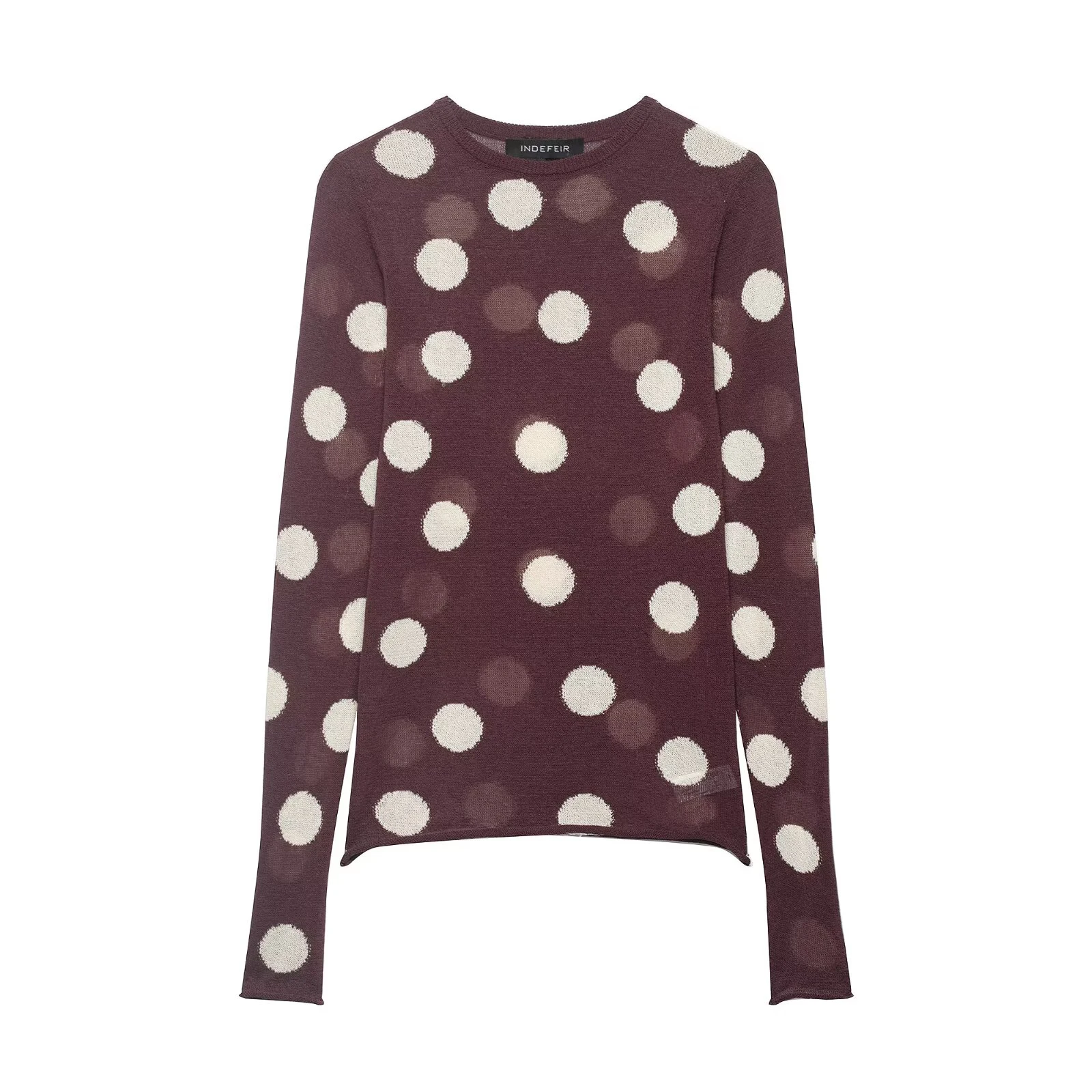 

European and American style women's clothing spring new style fashionable temperament trend polka dot knitted top